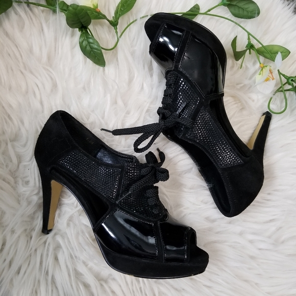 Vaneli Shoes - VANELI Black Suede and Patent Leather Heels.